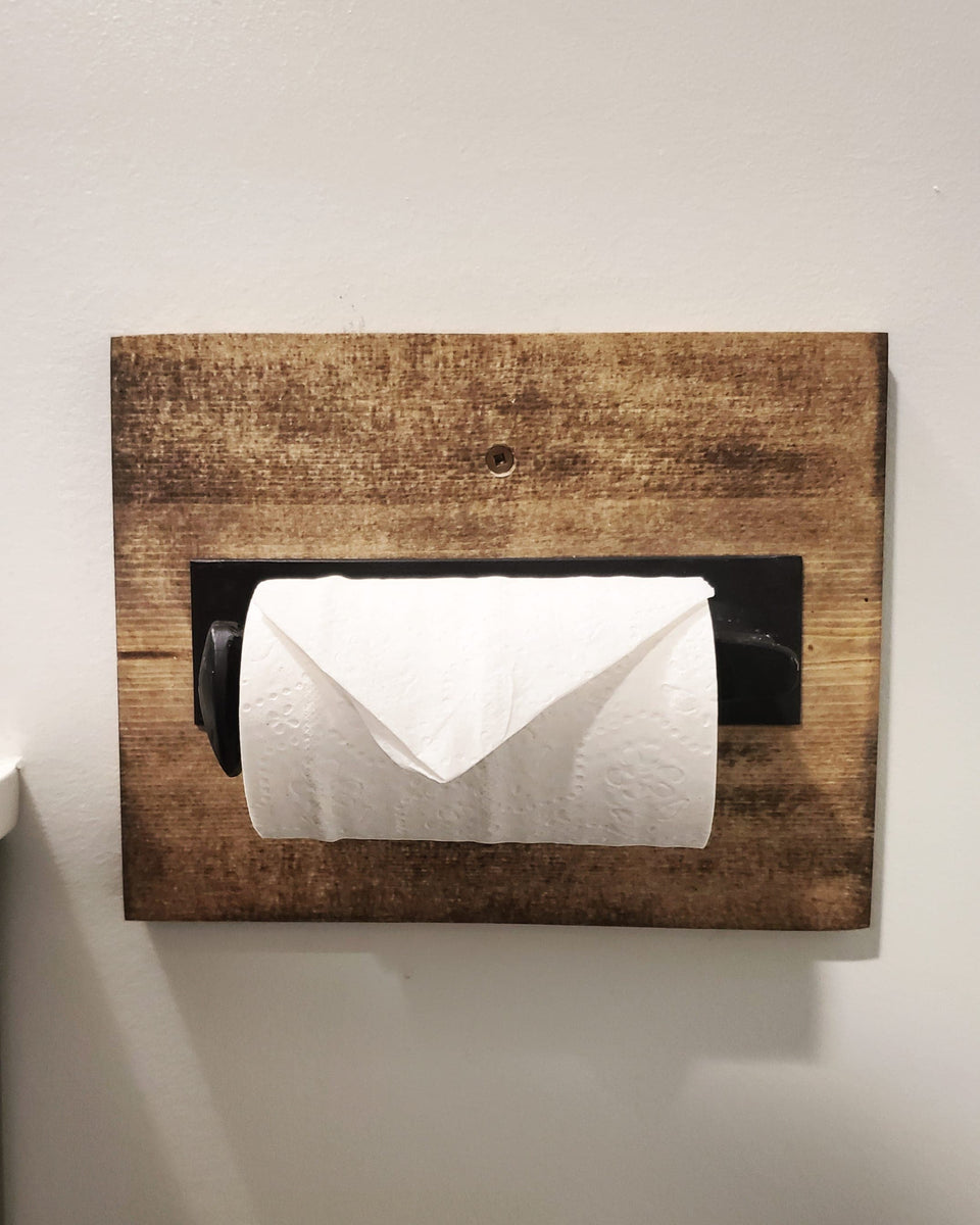Rustic Toilet Paper Holder Stand Wood Stained Grey