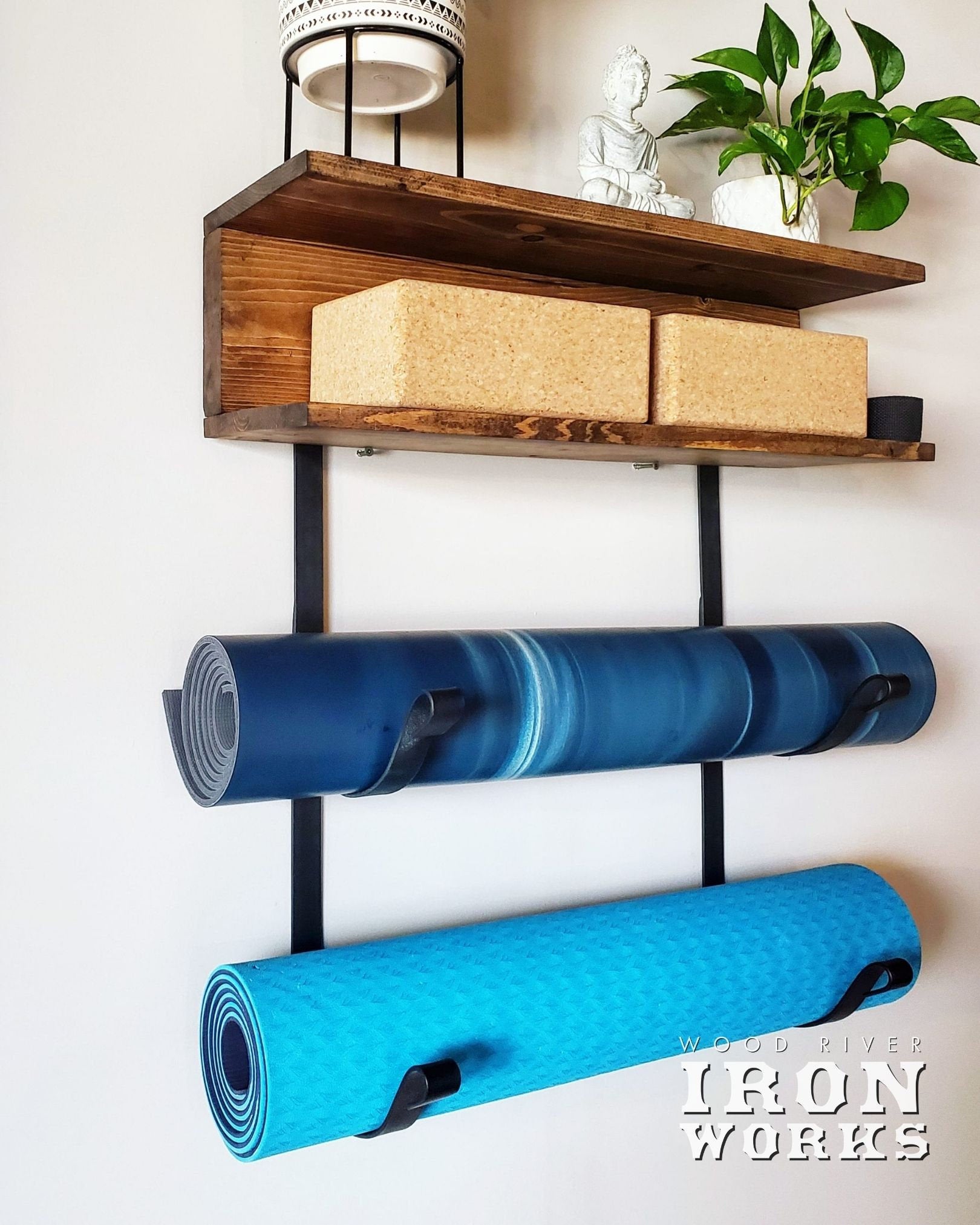 Peloton Equipment and Yoga Mat Storage. Perfect for 2 People With 4 Hooks,  Shelf and Yoga Mat Hanging. Handmade in Wood. -  Canada